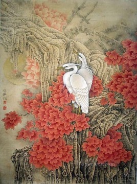 中国 Painting - 山のアンティーク中国の白鷺